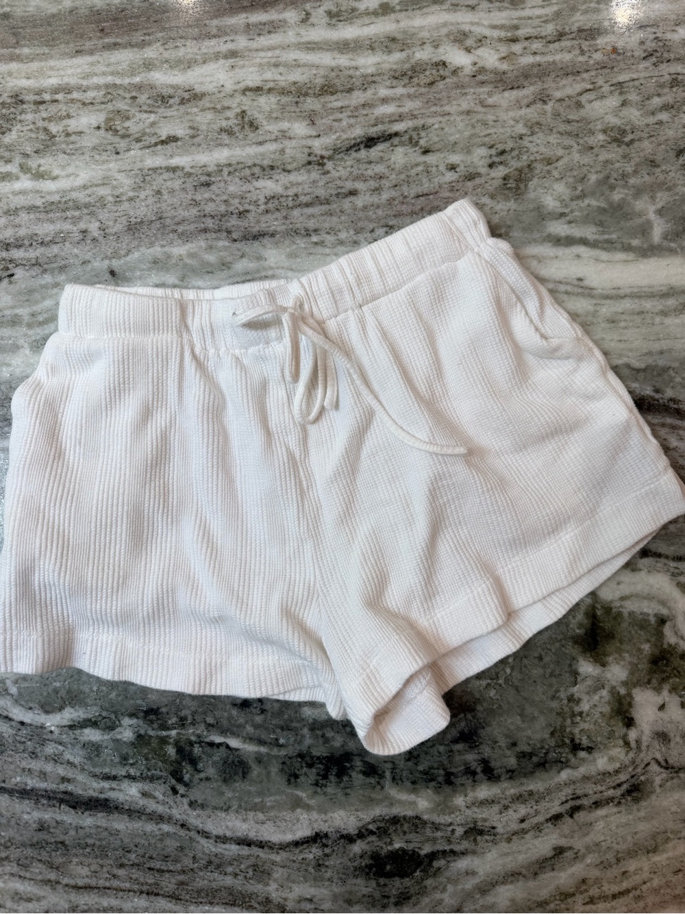 Princess Polly White Ribbed Drawstring Soft Casual Shorts - Picture 2 of 3